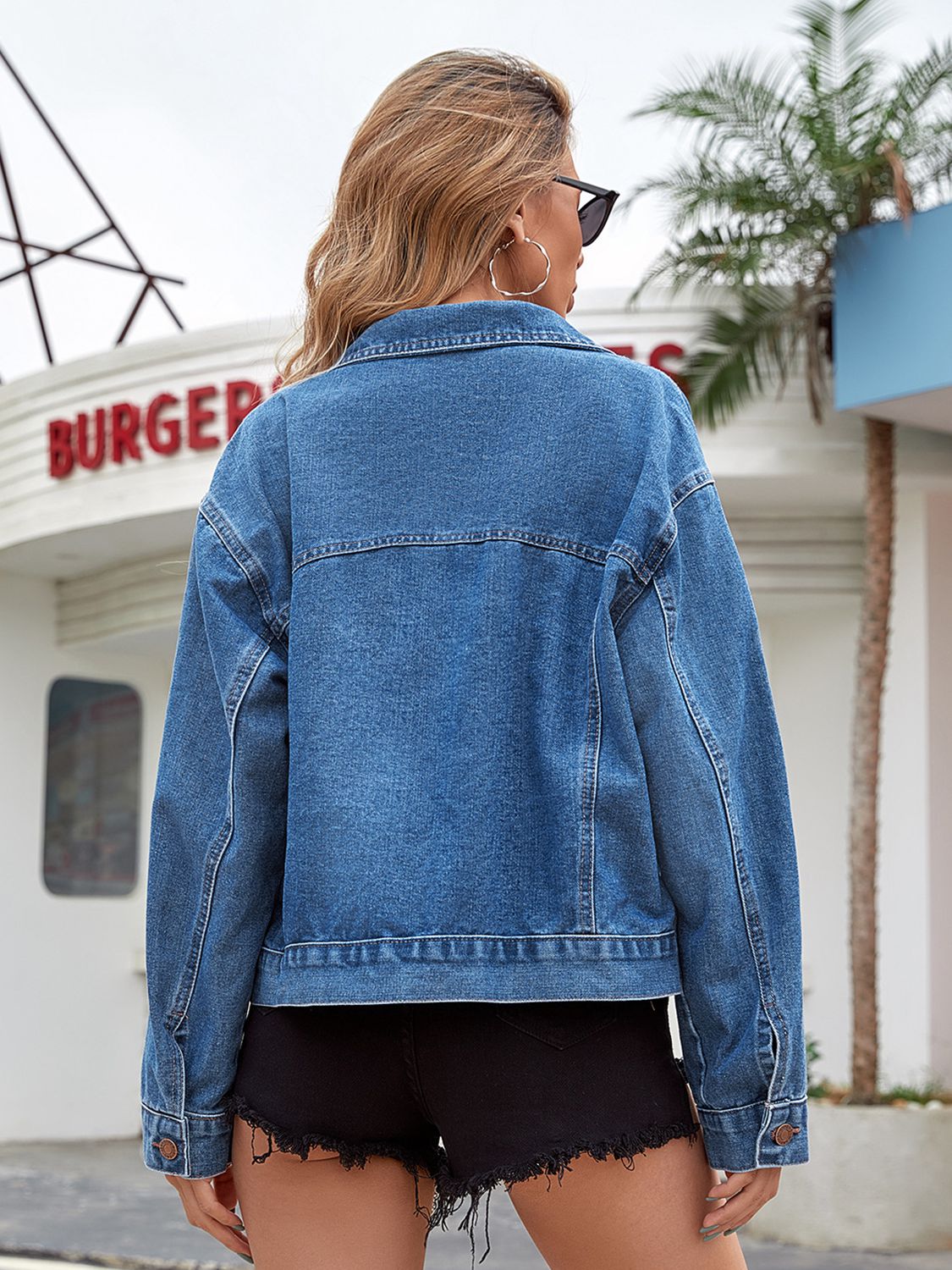 Dropped Shoulder Denim Jacket with Pockets - Guy Christopher