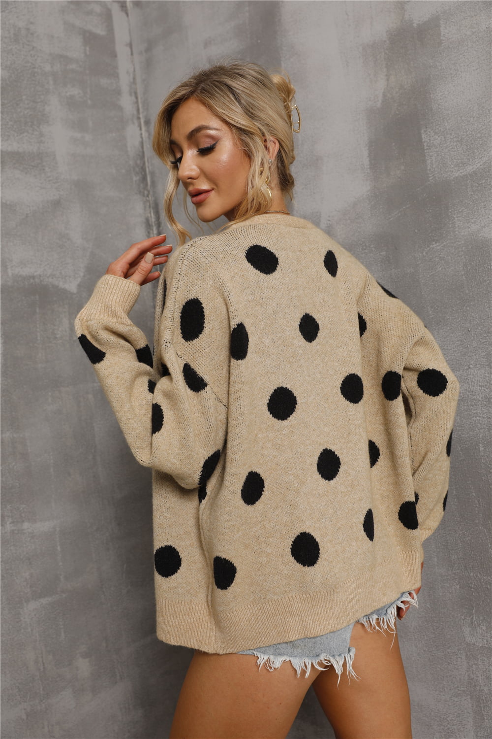 Dropped Shoulder Polka Dot Cardigan - Guy Christopher