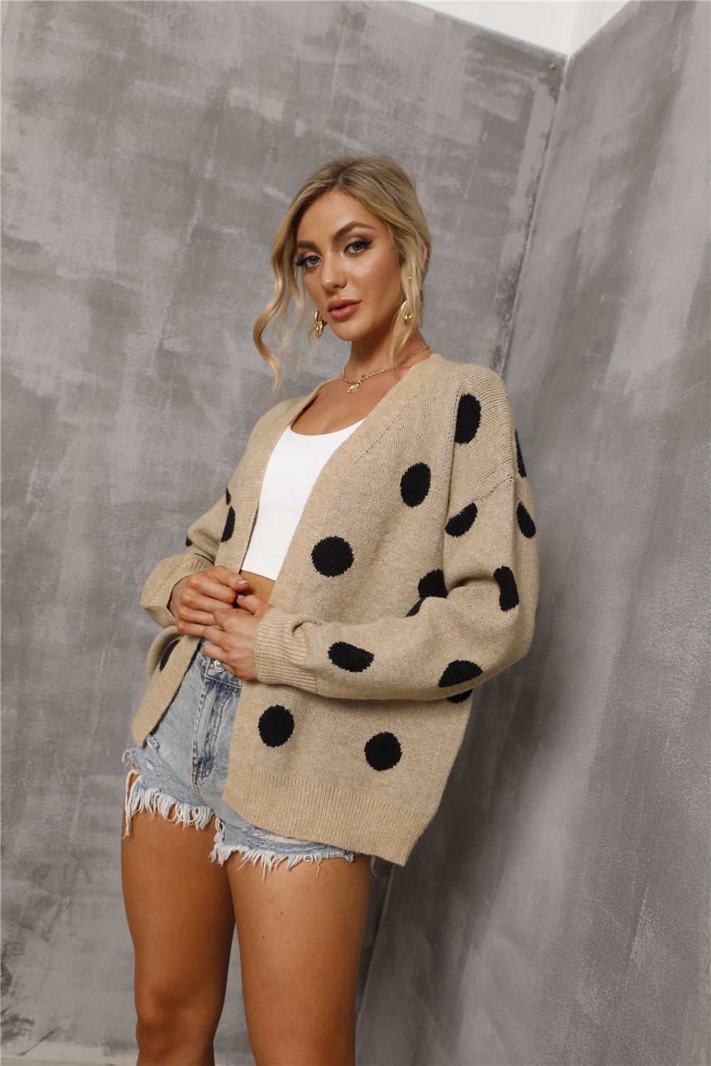 Dropped Shoulder Polka Dot Cardigan - Guy Christopher