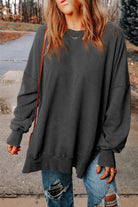 Dropped Shoulder Round Neck Long Sleeve Blouse - Guy Christopher