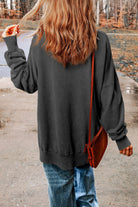 Dropped Shoulder Round Neck Long Sleeve Blouse - Guy Christopher