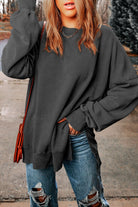 Dropped Shoulder Round Neck Long Sleeve Blouse - Guy Christopher