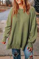 Dropped Shoulder Round Neck Long Sleeve Blouse - Guy Christopher