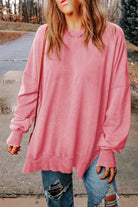 Dropped Shoulder Round Neck Long Sleeve Blouse - Guy Christopher