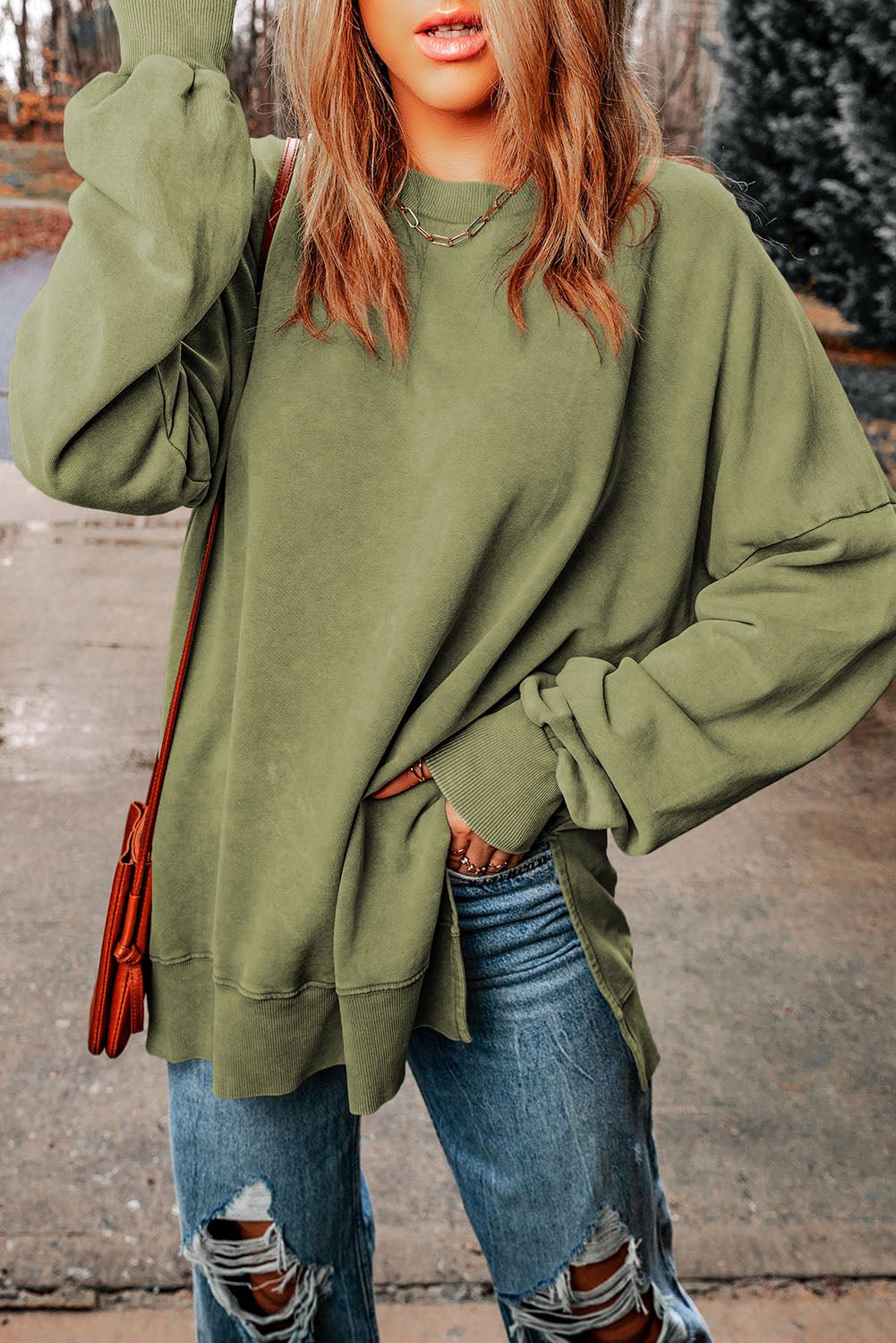 Dropped Shoulder Round Neck Long Sleeve Blouse - Guy Christopher