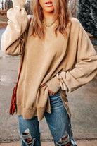 Dropped Shoulder Round Neck Long Sleeve Blouse - Guy Christopher