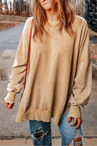 Dropped Shoulder Round Neck Long Sleeve Blouse - Guy Christopher