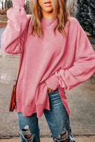 Dropped Shoulder Round Neck Long Sleeve Blouse - Guy Christopher