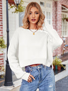 Dropped Shoulder Round Neck Long Sleeve Knit Top - Guy Christopher