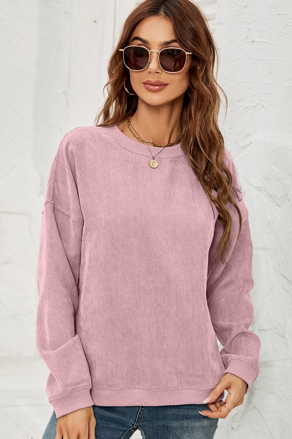 Dropped Shoulder Round Neck Sweatshirt - Guy Christopher