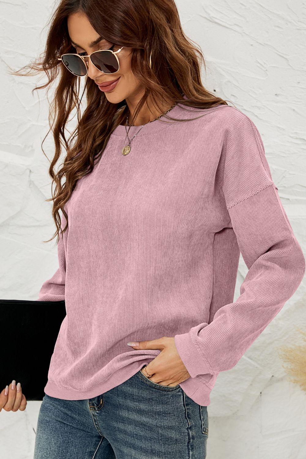 Dropped Shoulder Round Neck Sweatshirt - Guy Christopher