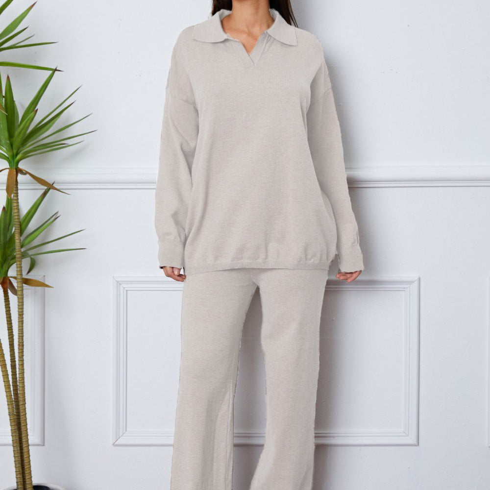 Dropped Shoulder Sweater and Long Pants Set - Guy Christopher