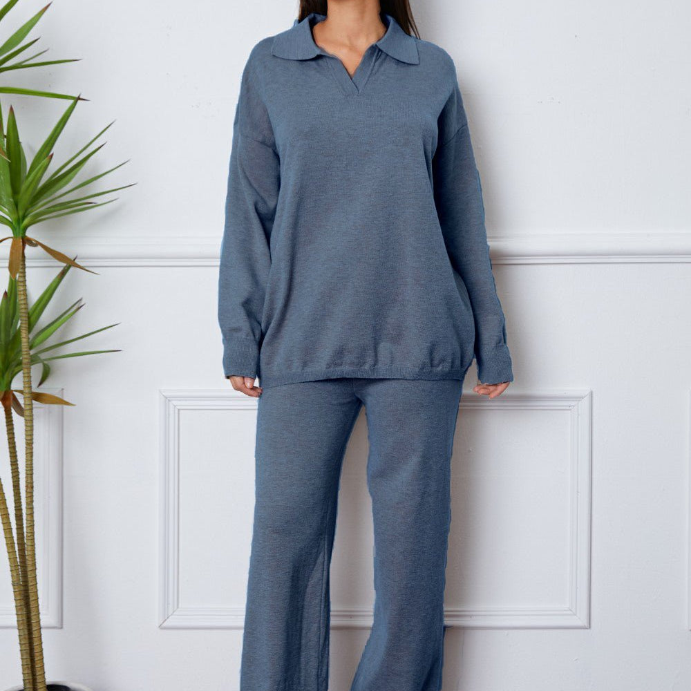 Dropped Shoulder Sweater and Long Pants Set - Guy Christopher