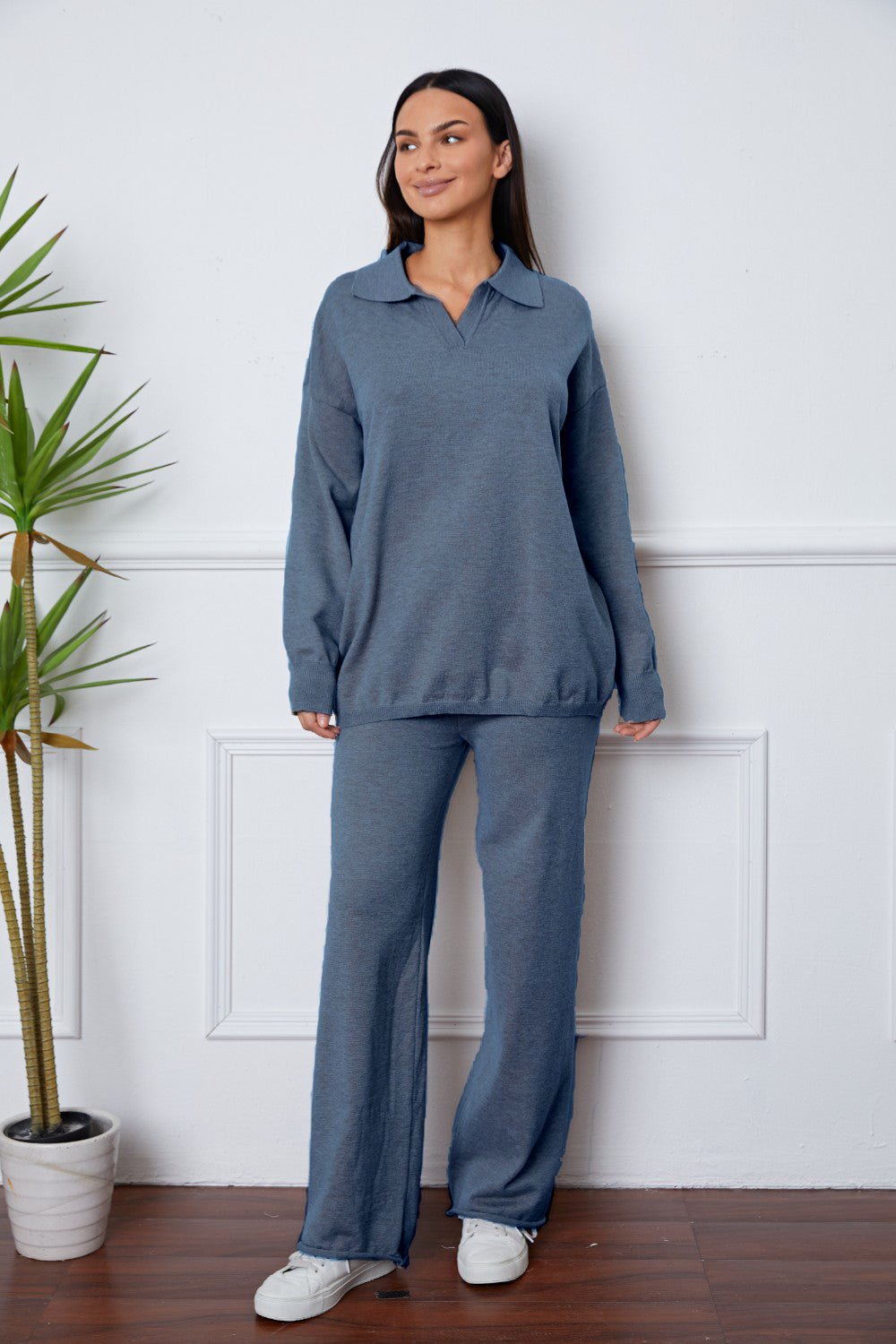 Dropped Shoulder Sweater and Long Pants Set - Guy Christopher