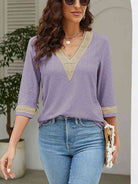 V-Neck Eyelet Blouse - Guy Christopher 