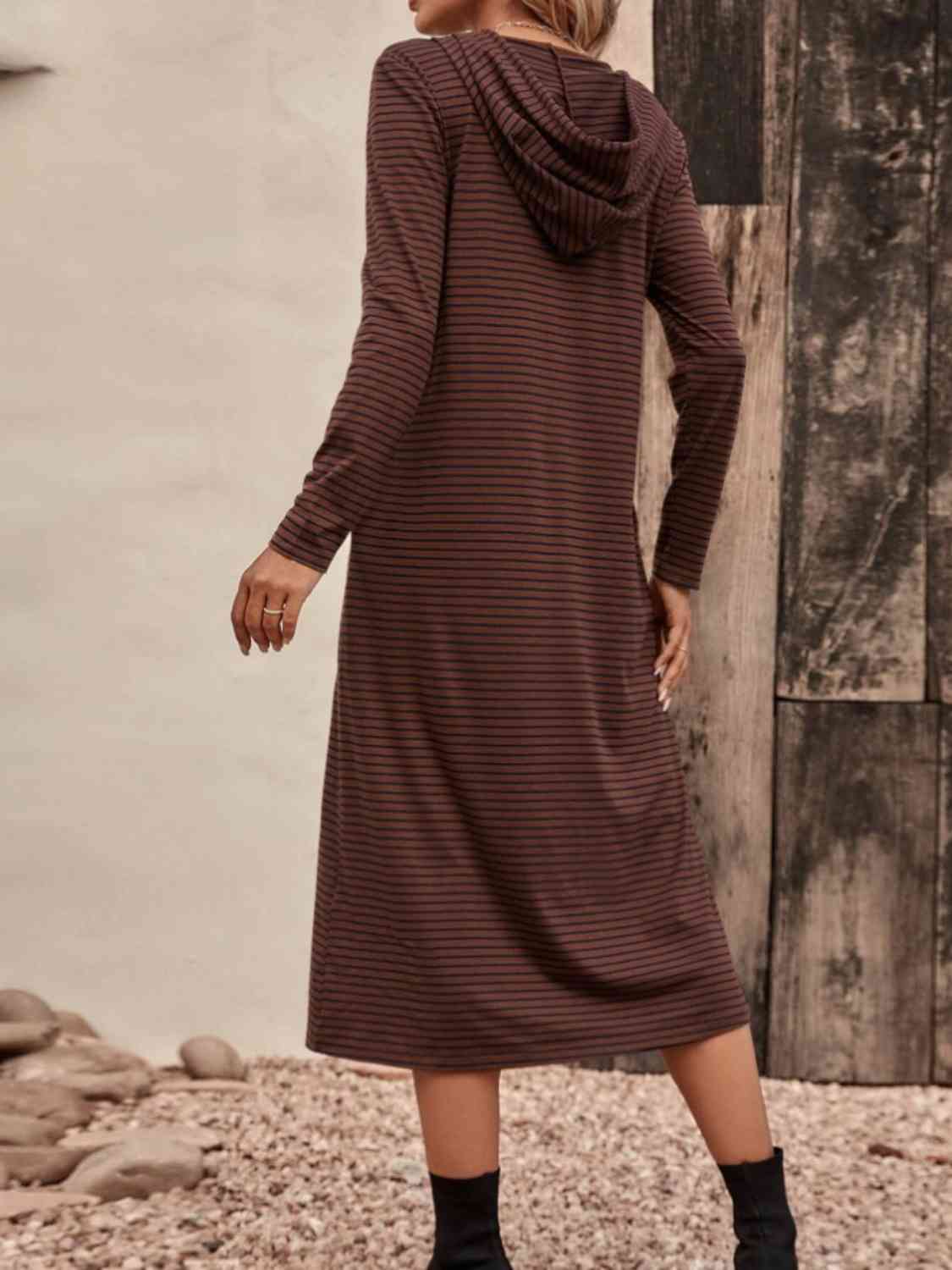 Striped Zip Front Hooded Dress - Guy Christopher 