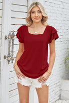 Square Neck Flutter Sleeve Top - Guy Christopher 