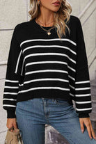 Striped Dropped Shoulder Round Neck Pullover Sweater - Guy Christopher 