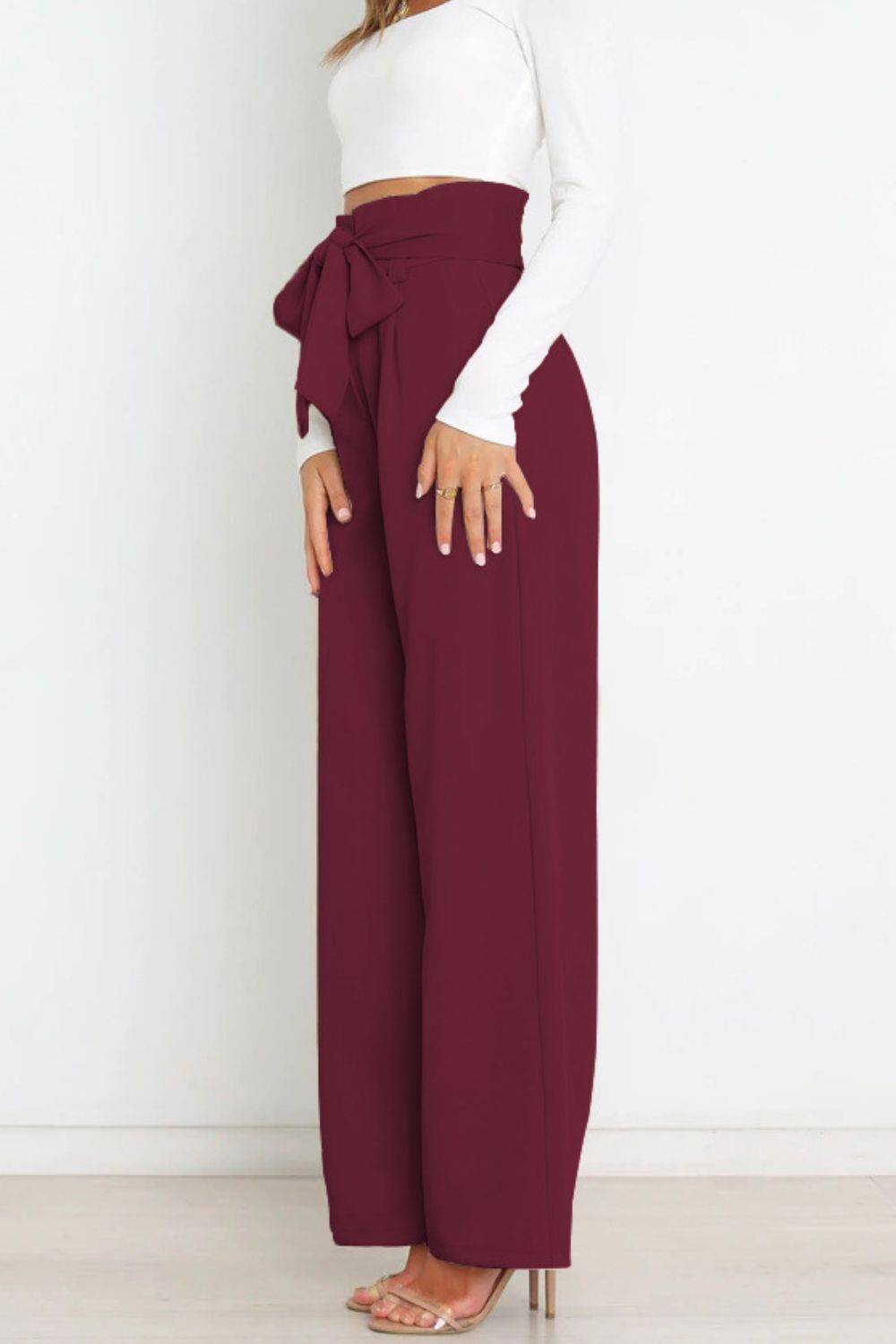 Tie Front Paperbag Wide Leg Pants - Guy Christopher 