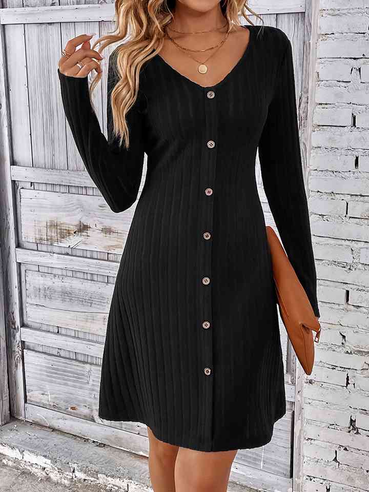 V-Neck Long Sleeve Mini Dress - Guy Christopher 