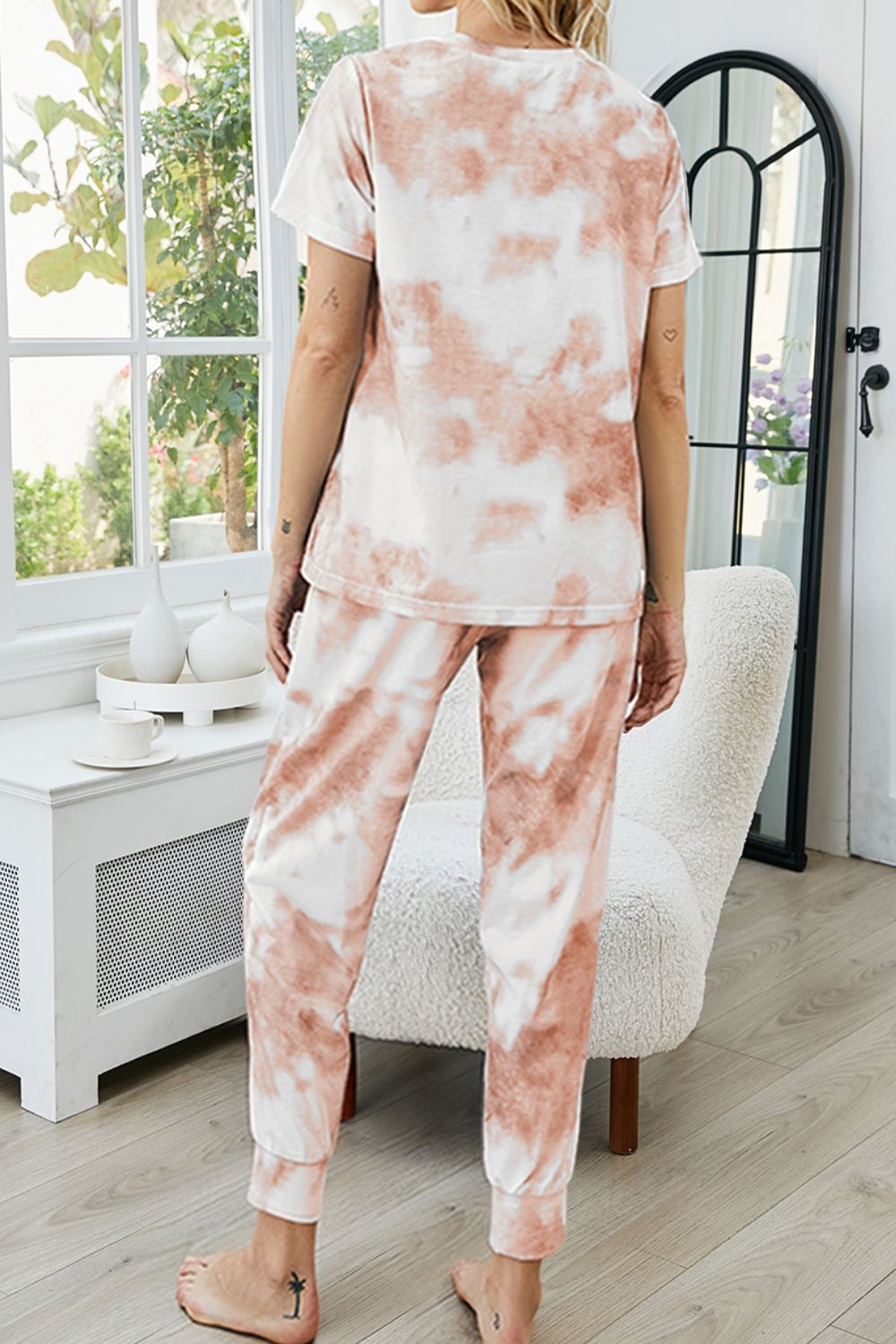 Tie-Dye Round Neck Short Sleeve Top and Pants Lounge Set - Guy Christopher 