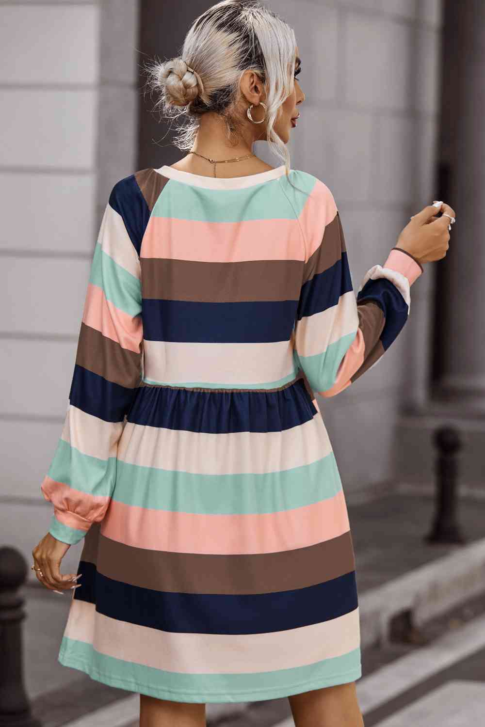 Striped Round Neck Dress with Pockets - Guy Christopher 