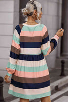 Striped Round Neck Dress with Pockets - Guy Christopher 