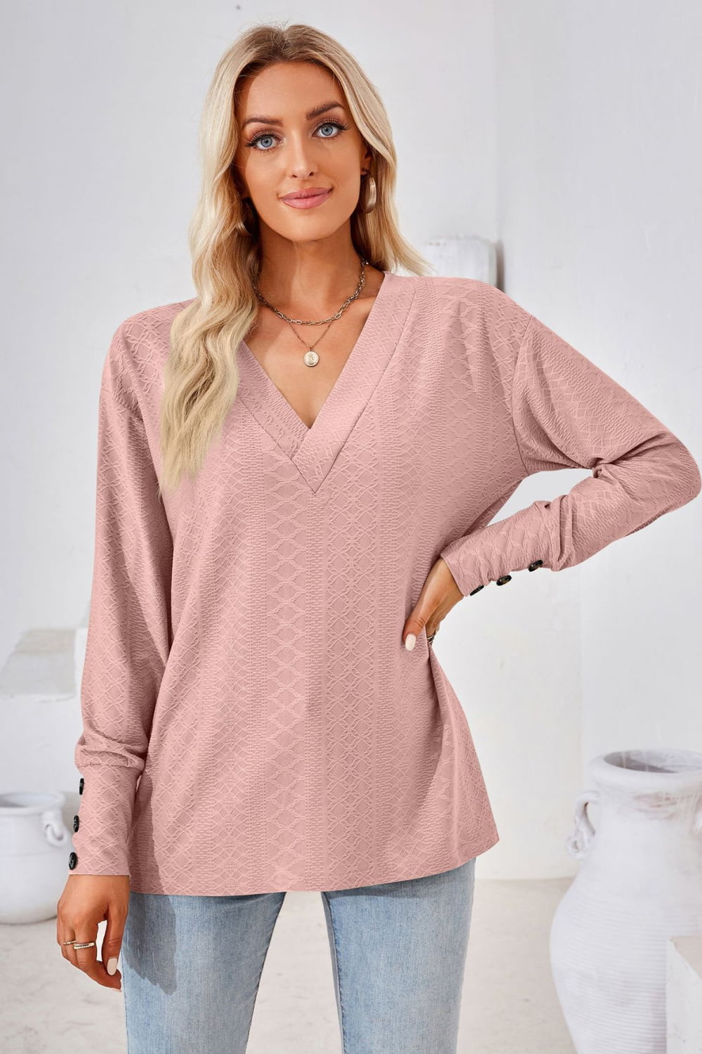 V-Neck Long Sleeve Blouse - Guy Christopher 