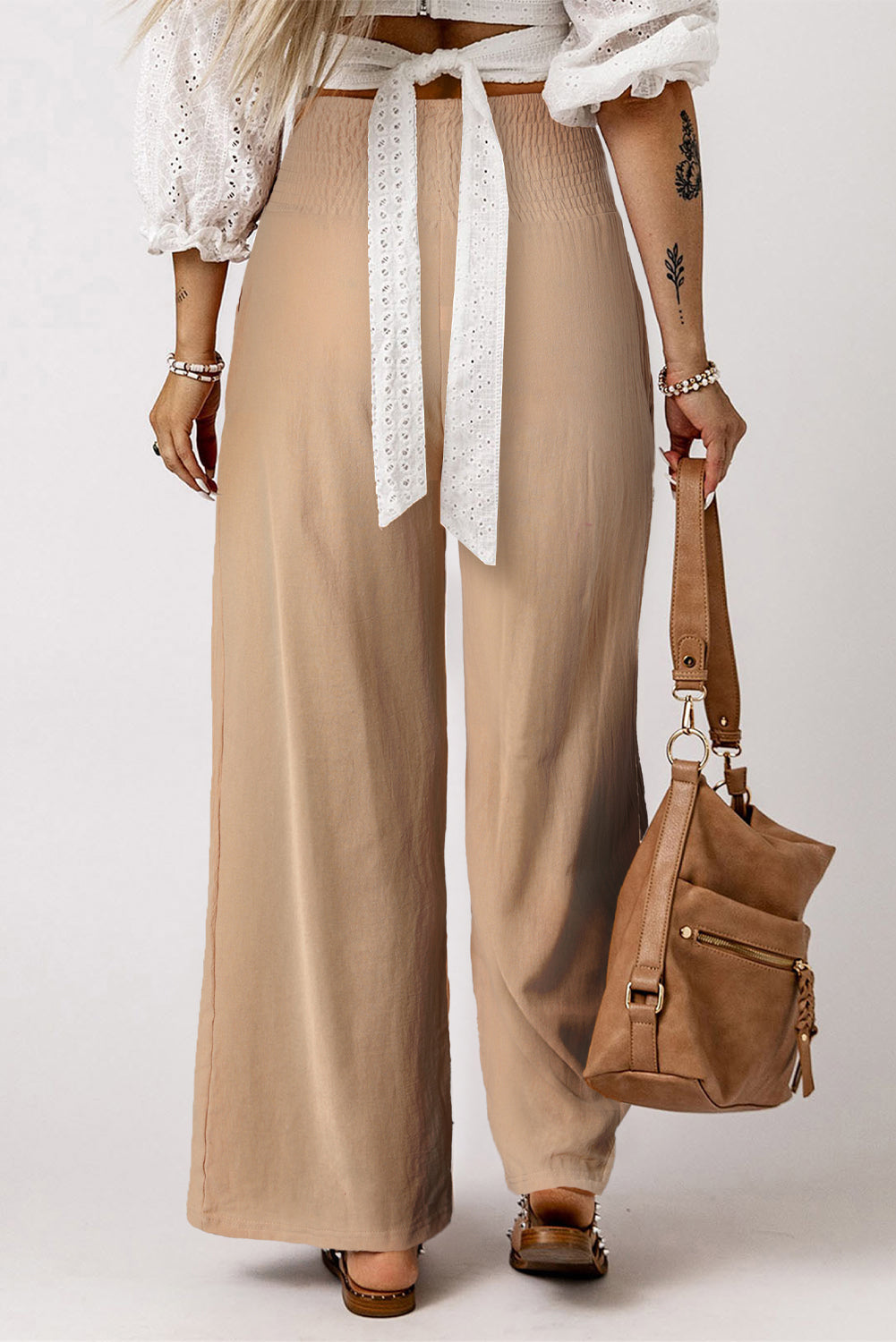 Smocked High Waist Wide Leg Pants - Guy Christopher 