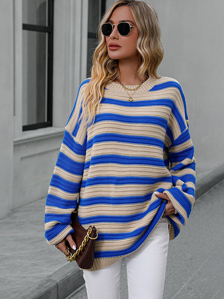 Striped Dropped Shoulder Sweater - Guy Christopher 