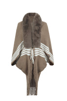 Striped Fringe Detail Long Sleeve Poncho - Guy Christopher 