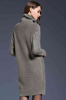 Woven Right Full Size Mixed Knit Cowl Neck Dropped Shoulder Sweater Dress - Guy Christopher 