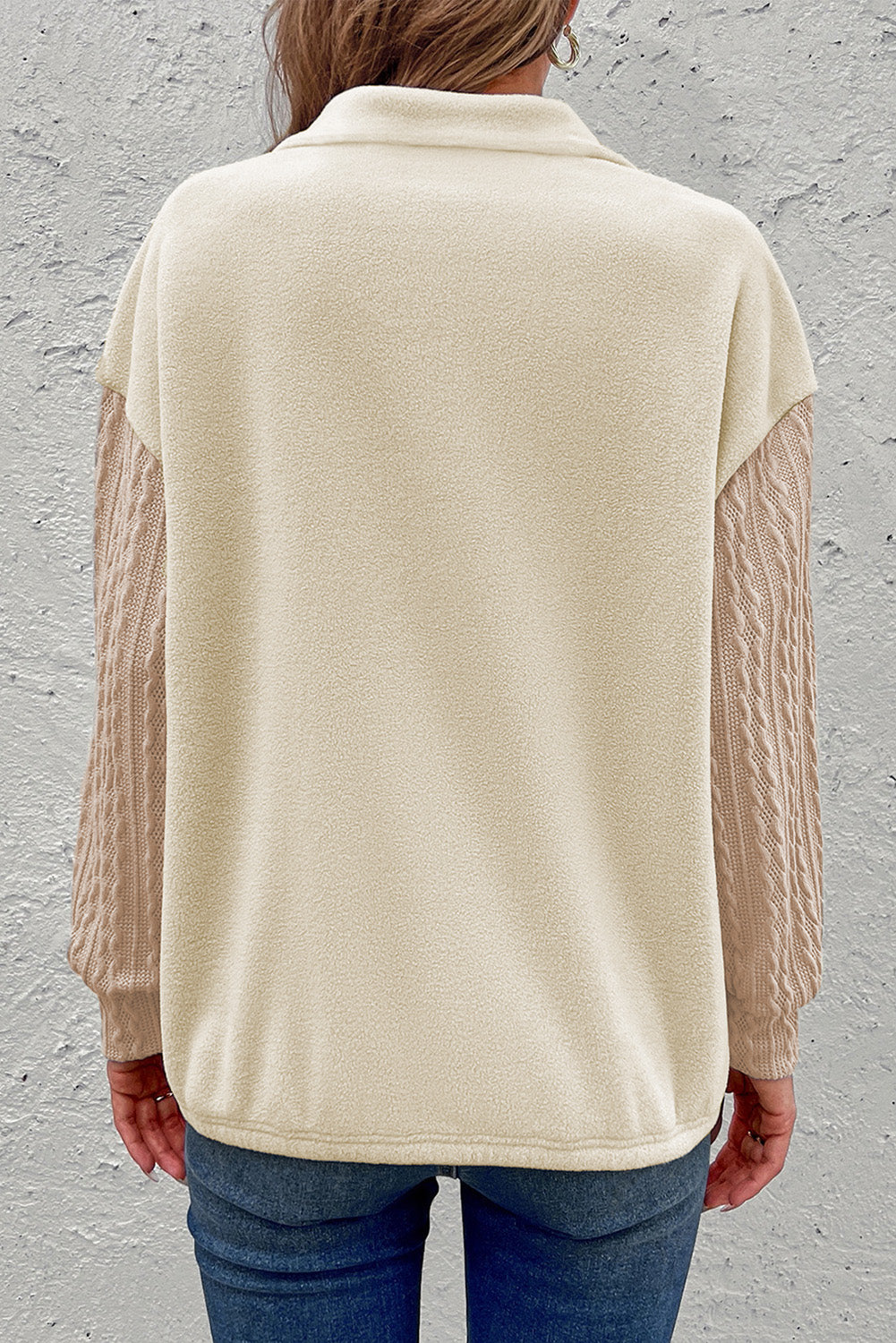 Zip-Up Dropped Shoulder Cable-Knit Sweatshirt - Guy Christopher 