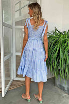 Striped Tie-Shoulder Tiered Dress - Guy Christopher 