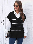 Striped V-Neck Sweater Vest - Guy Christopher 