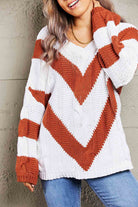 Woven Right Chevron Cable-Knit V-Neck Tunic Sweater - Guy Christopher 