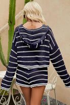 Striped Openwork Knit Hoodie and Shorts Set - Guy Christopher 