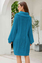 Woven Right Mixed Knit Turtleneck Lantern Sleeve Sweater Dress - Guy Christopher 