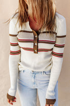 Striped Collared Neck Rib-Knit Top - Guy Christopher 