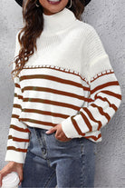 Striped Turtleneck Drop Shoulder Sweater - Guy Christopher 