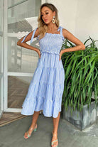 Striped Tie-Shoulder Tiered Dress - Guy Christopher 