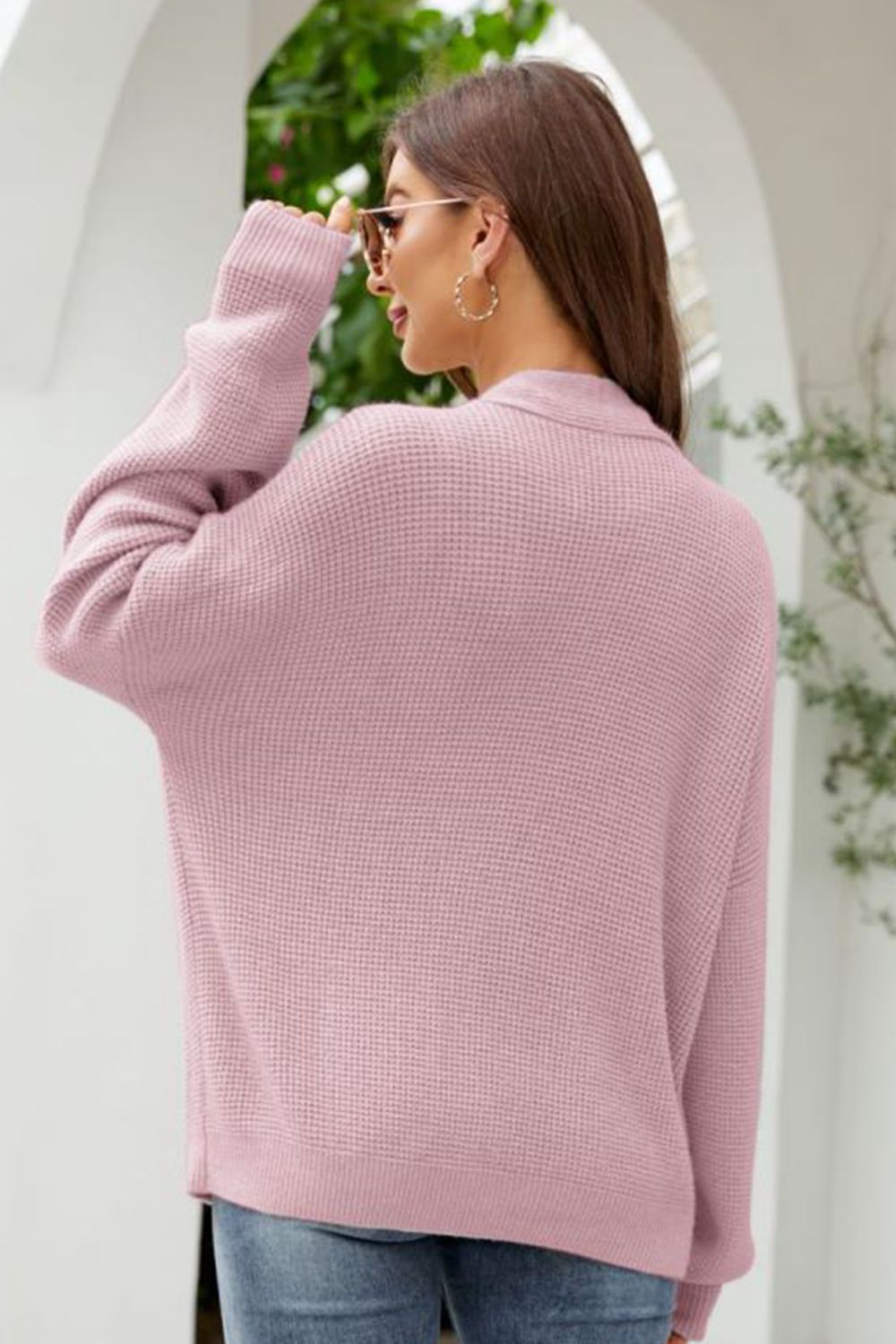 Waffle-Knit Dropped Shoulder Cardigan - Guy Christopher 