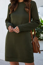 Round Neck Long Sleeve Mini Dress with Pockets - Guy Christopher 