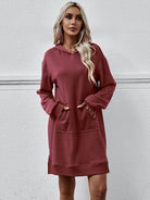 Slit Long Sleeve Hooded Dress with Pocket - Guy Christopher 