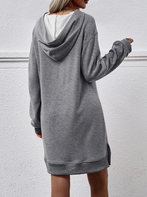 Slit Long Sleeve Hooded Dress with Pocket - Guy Christopher 