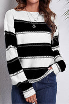 Striped Boat Neck Dropped Shoulder Sweater - Guy Christopher 