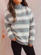 Striped Turtleneck Long Sleeve Sweater - Guy Christopher 
