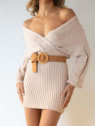 Surplice Neck Long Sleeve Sweater Dress - Guy Christopher 