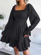 Smocked Flounce Sleeve Square Neck Dress - Guy Christopher 