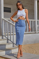 Split Buttoned Denim Skirt - Guy Christopher 